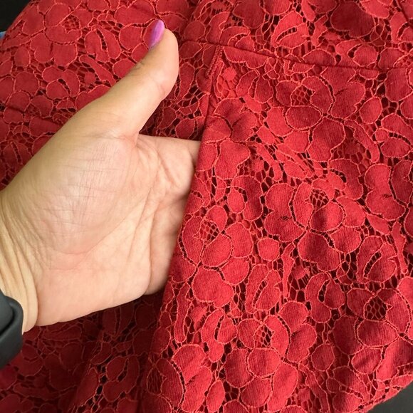 2/$30 White House Black Market Lace Fit and Flare Dress No Belt Red 8 #A0034 - Picture 4 of 10